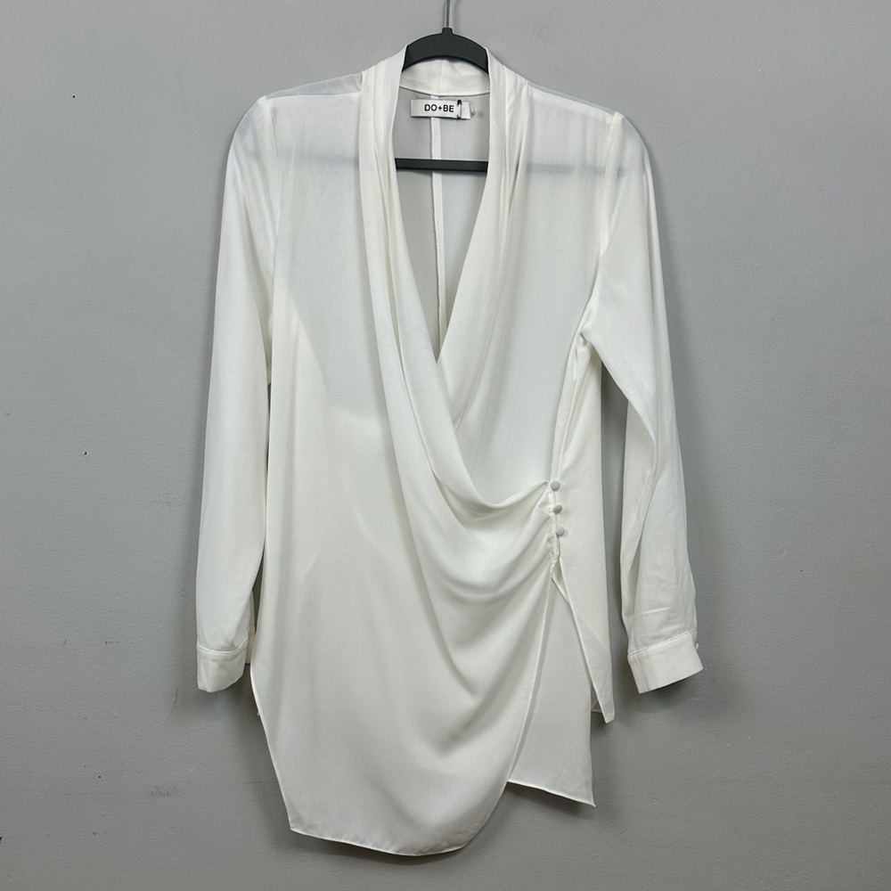Do+BE Ivory Ruched Side Buttons Long Sleeve Blouse Sz S